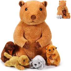 DEEKIN 5 Pcs Adorable Groundhog Plush Set 14 Inch Mommy Groundhog Stuffed Animal with 4 Cute Plush Babies in Her Belly Soft Cuddly Marmot Plushie for Toddlers Boys Girls Birthday Party Favors Gifts in Saudi Arabia