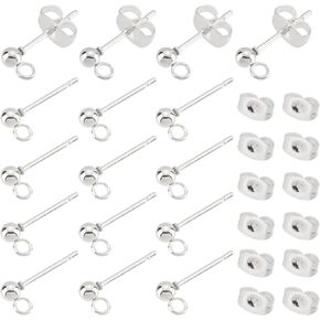 UNICRAFTALE 40Pcs 2 Colors 8mm 304 Stainless Steel Cube Stud Earring Findings Hypoallergenic Golden Post Stud Earring with Loop Butterfly Earring Backs for Jewelry Earring Making