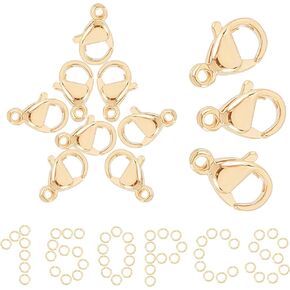 SUNNYCLUE 1 Box 120Pcs 18K Gold Plated 4 Size Lobster Clasp Jump Rings Stainless Steel Lobster Claw Clasp 9mm 10mm 12mm 15mm Jewelry Findings for DIY Bracelet Keychain Making in Kuwait