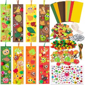 X1zuue 32 Sets Fall DIY Bookmarks Craft Kit AutumnBlank Bookmark with Maple Leaf Wiggle Eyes Foam Stickers Pom-pom Art Reading Rewards Gift Fall Thanksgiving Party Decorations Favors Supplies for Kids