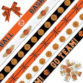 Estivaux 6 PCS Sports Basketball Ribbons for Crafting, 3/8" Width Grosgrain Ribbon Orange Basketball Softball Craft Ribbon Ball Game Ribbons for Sewing DIY Crafts Sports Team Party Decor Supplies