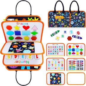 Busy Board, 7 in 1 Toddler Busy Board for 3+ Years Old,91Pcs Montessori Board for Toddler to Learn Fine Motor Skills, Sensory Board for Toddlers, Preschool Educational Toys for Toddler Travel - Pink