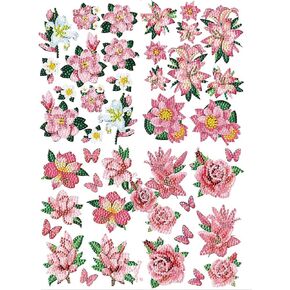 Alloyseed 4pcs Diamond Painting Stickers Kits for Kids 5D Pink Flowers DIY Diamonds Paint by Numbers Art Handmade Craft for Beginners Stickers Gift for Children Boys Girls in Kuwait