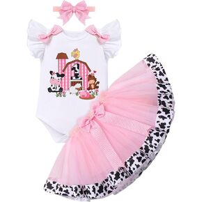 Baby Girl 1st Birthday Outfit Farm Cow Ladybug Romper Tutu Skirt Headband Christmas Bee Cake Smash Photo Shoot Clothes in Saudi Arabia