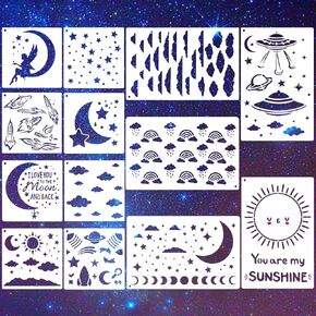 13 Pcs Moon Star Stencil Clouds Stencil Reusable Star Planet Plastic Sun Stencil for Painting on Wood Wall Notebook Drawing Painting Craft Project in Saudi Arabia