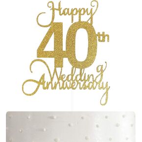 40th Wedding Anniversary Cake Topper, Wedding Anniversary Party Decoration with Premium Gold Glitter
