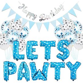 Dog Cat Birthday Party Supplies,Dog Paw Print Balloons Sequined Balloon,Lets Pawty Balloons, Happy Birthday Banner Foil Balloons Pet Party Decoration