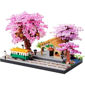 Kadablk Architecture, Japanese Sakura Tree Class Train Station Cherry Blossom Tree Building Block Model Kit 3668PCS for Adults & Kids, Classical Building Micro Blocks Set,Mini DIY Assembly Toys…