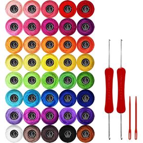 Crochet Thread Kit Size 3 Cotton Threads Balls kit 40 Popular Rainbow Colors with Free Set of 2 Crochet Hooks and 2pcs Knitting Needles for Beginners and Experienced Crochet Enthusiast in Kuwait