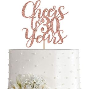 30 Rose Gold Glitter Cheers to 30 Years Cake Topper, Happy 30th Birthday Party Toppers Decorations, Supplies