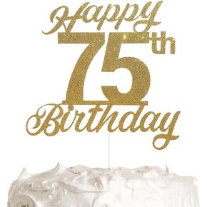 75th Birthday Cake Topper, Birthday Party Decorations with Premium Gold Glitter