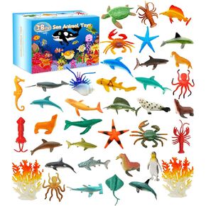 لعبة حيوانات بحر المحيط، 38 قطعة من ألعاب الاستحمام على شكل حيوانات صغيرة، تماثيل واقعية تحت الحياة البحرية، سمكة قرش للأطفال الصغار والأطفال والأولاد والبنات تعليم عيد الميلاد هدية عيد ميلاد كعكة كب كيك توبر in Kuwait