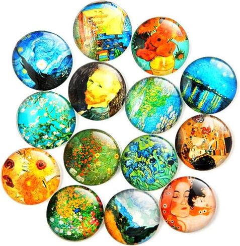 JJG 30 قطعة ليلة مليئة بالنجوم فان جوخ الطلاء الزجاج قبة كابوشون نصف جولة مسطحة الظهر، قطر 12 مم، مزيج الألوان in Kuwait