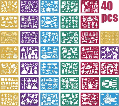 مجموعة استنسل رسم بلاستيكية مكونة من 40 قطعة من كايمي، استنسل للأطفال مع أكثر من 400 نمط مختلف هي هدية للأولاد والبنات in Kuwait