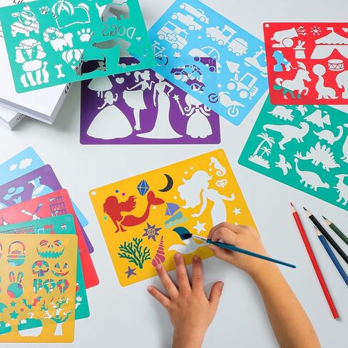 مجموعة استنسل رسم بلاستيكية مكونة من 40 قطعة من كايمي، استنسل للأطفال مع أكثر من 400 نمط مختلف هي هدية للأولاد والبنات in Kuwait