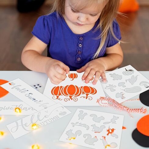 Whaline 12Pcs Fall Thanksgiving Stencil for Painting Pumpkin Autumn Leaves Squirrel Drawing Templates Stencils Reusable Blessed Give Thanks Harvest Stencil for DIY Art Craft Farmhouse Decoration in Saudi Arabia