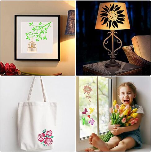 Sunflower Stencil Kit,25 Pieces Bird Floral Flower Stencils for Painting on Wood Canvas Branches Leaf Tree Bee Birdcage Drawing Reusable Stencil for Paint Craft Template Wall Furniture DIY Home Decor in Kuwait