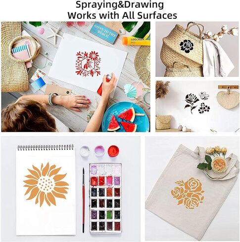 Sunflower Stencil Kit,25 Pieces Bird Floral Flower Stencils for Painting on Wood Canvas Branches Leaf Tree Bee Birdcage Drawing Reusable Stencil for Paint Craft Template Wall Furniture DIY Home Decor in Kuwait