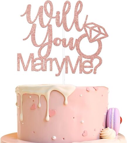 ARUTPER Ruepartydeoret Will You Marry Me Cake Top ، Marry Me Cake Decorations, He Asked She Said Y، ديكور كعكة خاتم الخطوبة ولوازم حفلات الزفاف روز جولد لامع in Kuwait