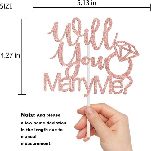 ARUTPER Ruepartydeoret Will You Marry Me Cake Top ، Marry Me Cake Decorations, He Asked She Said Y، ديكور كعكة خاتم الخطوبة ولوازم حفلات الزفاف روز جولد لامع in Kuwait