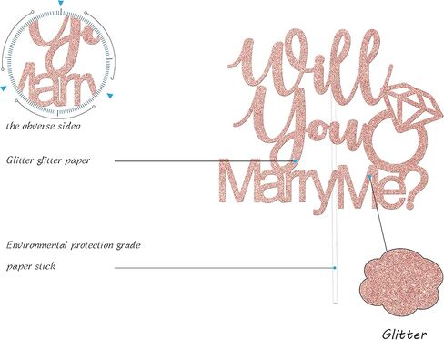 ARUTPER Ruepartydeoret Will You Marry Me Cake Top ، Marry Me Cake Decorations, He Asked She Said Y، ديكور كعكة خاتم الخطوبة ولوازم حفلات الزفاف روز جولد لامع in Kuwait