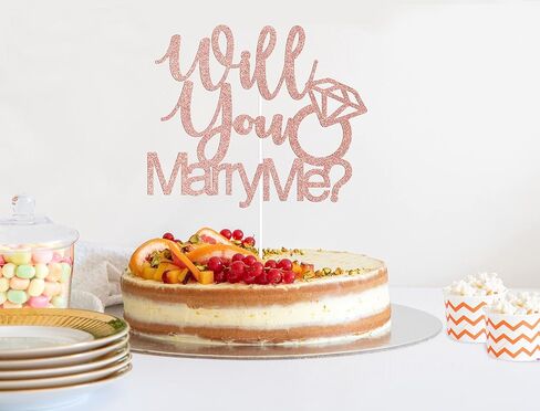 ARUTPER Ruepartydeoret Will You Marry Me Cake Top ، Marry Me Cake Decorations, He Asked She Said Y، ديكور كعكة خاتم الخطوبة ولوازم حفلات الزفاف روز جولد لامع in Kuwait