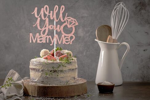 ARUTPER Ruepartydeoret Will You Marry Me Cake Top ، Marry Me Cake Decorations, He Asked She Said Y، ديكور كعكة خاتم الخطوبة ولوازم حفلات الزفاف روز جولد لامع in Kuwait