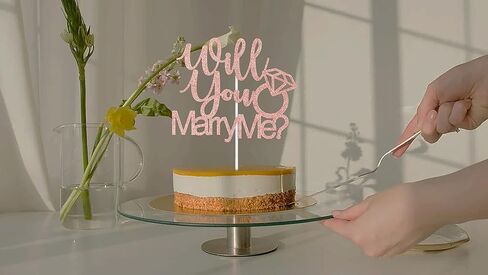 ARUTPER Ruepartydeoret Will You Marry Me Cake Top ، Marry Me Cake Decorations, He Asked She Said Y، ديكور كعكة خاتم الخطوبة ولوازم حفلات الزفاف روز جولد لامع in Kuwait