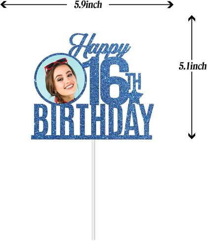 قمة كعكة عيد الميلاد السادس عشر من Dill-Dall Happy Birthday، ديكور حفل عيد الميلاد السادسة عشر، زينة عيد الميلاد 16 (أزرق ملكي) in Kuwait