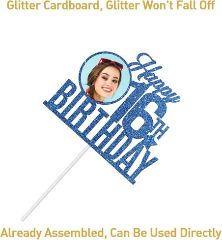 قمة كعكة عيد الميلاد السادس عشر من Dill-Dall Happy Birthday، ديكور حفل عيد الميلاد السادسة عشر، زينة عيد الميلاد 16 (أزرق ملكي) in Kuwait