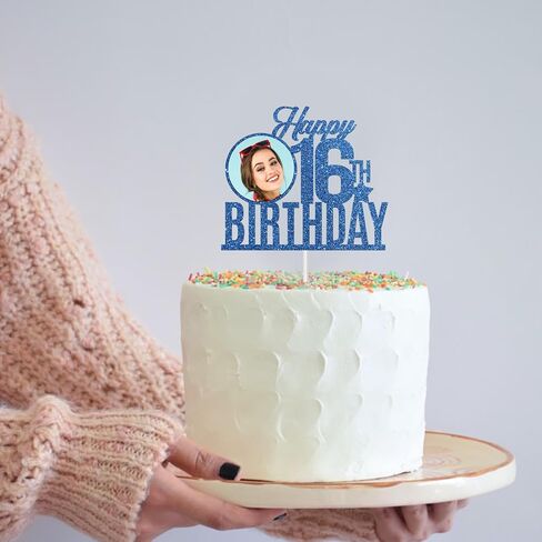 قمة كعكة عيد الميلاد السادس عشر من Dill-Dall Happy Birthday، ديكور حفل عيد الميلاد السادسة عشر، زينة عيد الميلاد 16 (أزرق ملكي) in Kuwait