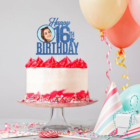 قمة كعكة عيد الميلاد السادس عشر من Dill-Dall Happy Birthday، ديكور حفل عيد الميلاد السادسة عشر، زينة عيد الميلاد 16 (أزرق ملكي) in Kuwait