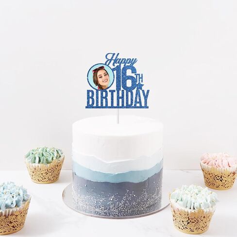 قمة كعكة عيد الميلاد السادس عشر من Dill-Dall Happy Birthday، ديكور حفل عيد الميلاد السادسة عشر، زينة عيد الميلاد 16 (أزرق ملكي) in Kuwait