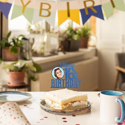 قمة كعكة عيد الميلاد السادس عشر من Dill-Dall Happy Birthday، ديكور حفل عيد الميلاد السادسة عشر، زينة عيد الميلاد 16 (أزرق ملكي) in Kuwait