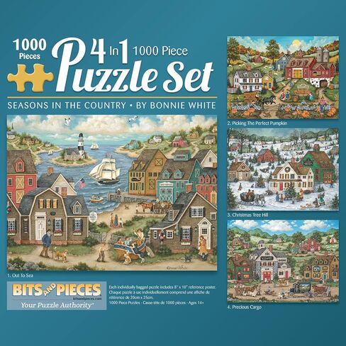Bits and Pieces – 4-in-1 Multi-Pack - 1000 Piece Jigsaw Puzzles for Adults – 1000 pc 'Seasons in The Country' Puzzle Set Bundle by Artist Bonnie White - 20" x 27" in Saudi Arabia