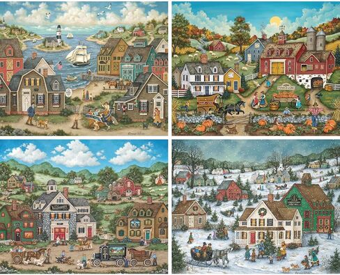 Bits and Pieces – 4-in-1 Multi-Pack - 1000 Piece Jigsaw Puzzles for Adults – 1000 pc 'Seasons in The Country' Puzzle Set Bundle by Artist Bonnie White - 20" x 27" in Saudi Arabia