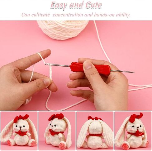 مجموعة الكروشيه للمبتدئين، مجموعات حيوانات الكروشيه للبالغين والأطفال، أرنب الفيل، حيوانات لطيفة، مجموعة أدوات الكروشيه للمبتدئين للهدايا، تعلم مجموعات الكروشيه مع فيديو خطوة بخطوة للأولاد والبنات هدية أعياد الميلاد in Kuwait