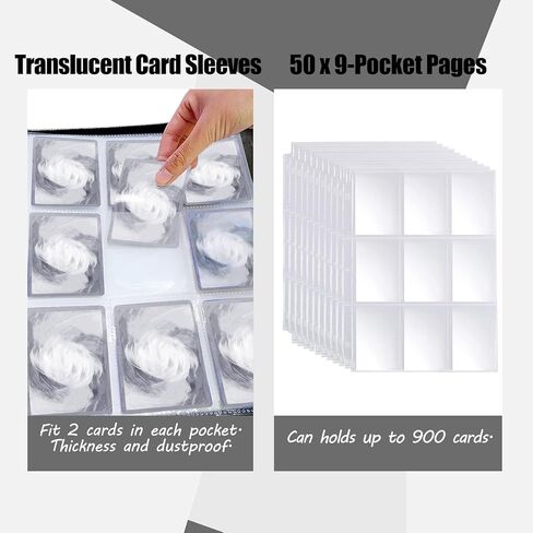 Trading Card Binder, 9-Pocket Card Collector Holder Album with 50 Sleeves Holds Up to 900 Cards, Storage Carrying Book Case for Baseball Football and Game Cards, Collection Toy Gift for Boys and Girls (Green) in Kuwait