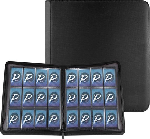 PAKESI 12 Pocket Trading Card Album Folder Card Collection Binder with 20 Removable Sheets Holds Up to 480 Cards - 360 Side Loading Pocket Binder for TCG -BLACK-P1 in Kuwait