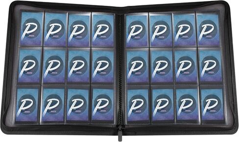 PAKESI 12 Pocket Trading Card Album Folder Card Collection Binder with 20 Removable Sheets Holds Up to 480 Cards - 360 Side Loading Pocket Binder for TCG -BLACK-P1 in Kuwait
