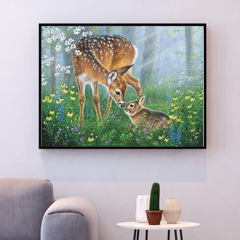 طقم طلاء ألماس كامل صناعة يدوية 5D مجموعات كريستال الفن حجر الراين التطريز عبر غرزة الفنون الحرفية التموين قماش الماس الفن سيكا الغزلان والأرنب للمنزل المطبخ فندق صالون الجدار 16x12 بوصة in Kuwait