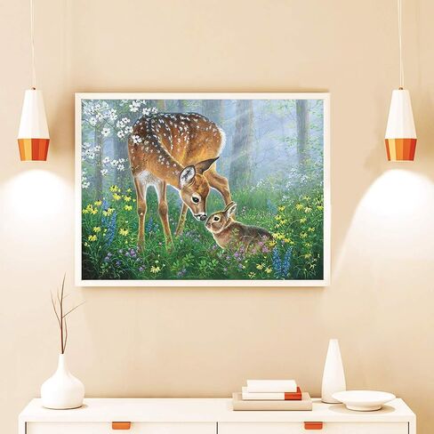 طقم طلاء ألماس كامل صناعة يدوية 5D مجموعات كريستال الفن حجر الراين التطريز عبر غرزة الفنون الحرفية التموين قماش الماس الفن سيكا الغزلان والأرنب للمنزل المطبخ فندق صالون الجدار 16x12 بوصة in Kuwait