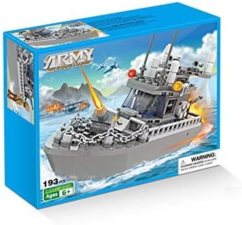 كوجو العاب بناء سفينة حربية للجيش، العاب قارب دورية للاولاد 6-12، مجموعة مكعبات بناء ذاتية الصنع، 193 قطعة in Kuwait