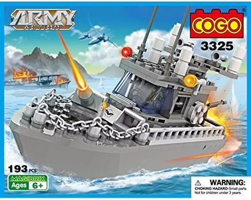 كوجو العاب بناء سفينة حربية للجيش، العاب قارب دورية للاولاد 6-12، مجموعة مكعبات بناء ذاتية الصنع، 193 قطعة in Kuwait