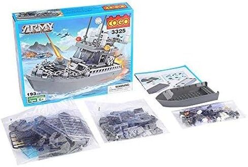 كوجو العاب بناء سفينة حربية للجيش، العاب قارب دورية للاولاد 6-12، مجموعة مكعبات بناء ذاتية الصنع، 193 قطعة in Kuwait