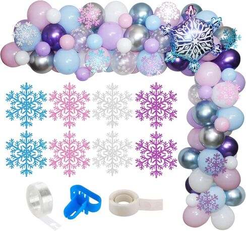 Winter Onederland Balloon Garland, Pink, Blue,Purple Balloon Arch with Glitter Snowflake and Snowflake Mylar Balloon for Girls Winter Wonderland Birthday,Frozen Snowflake Party, Baby Its Cold Outside in Kuwait