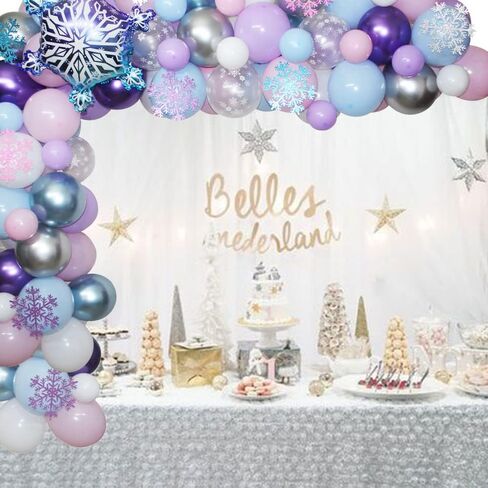 Winter Onederland Balloon Garland, Pink, Blue,Purple Balloon Arch with Glitter Snowflake and Snowflake Mylar Balloon for Girls Winter Wonderland Birthday,Frozen Snowflake Party, Baby Its Cold Outside in Kuwait