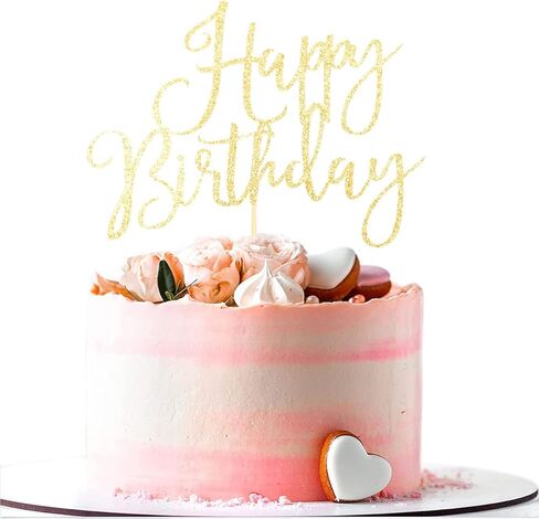 زينة كعكة عيد ميلاد سعيد، لوازم تزيين حفلات اعياد الميلاد، ذهبي لامع in Kuwait