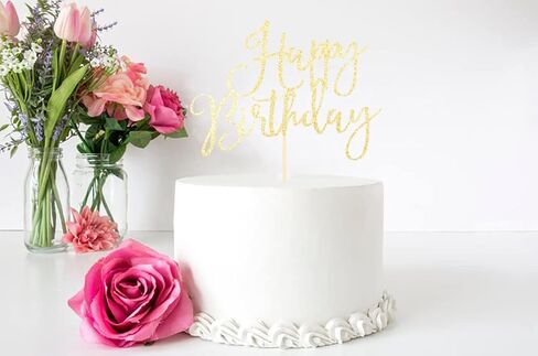 زينة كعكة عيد ميلاد سعيد، لوازم تزيين حفلات اعياد الميلاد، ذهبي لامع in Kuwait