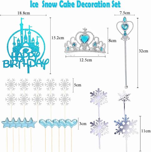زينة كعكة عيد ميلاد سعيد للبنات لتزيين كعكة الثلج 27 قطعة على شكل ندفات ثلج لتزيين حفلات عيد ميلاد الفتيات هدية عيد ميلاد سعيد مع مجموعة تيجان وعصا in Kuwait